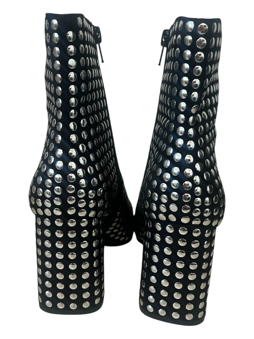 INC Silver Studded Black Ankle Boots Block Heel Sz 9.6 NWOT